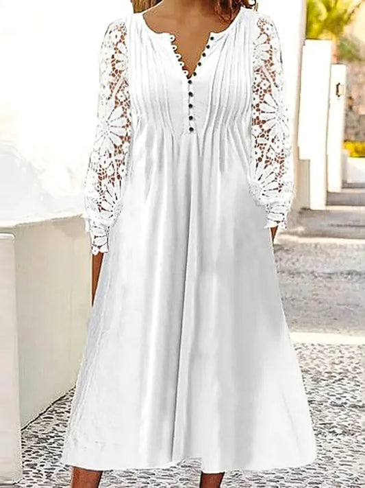 Women's Buckle Loose V Neck Casual Dress 2023
